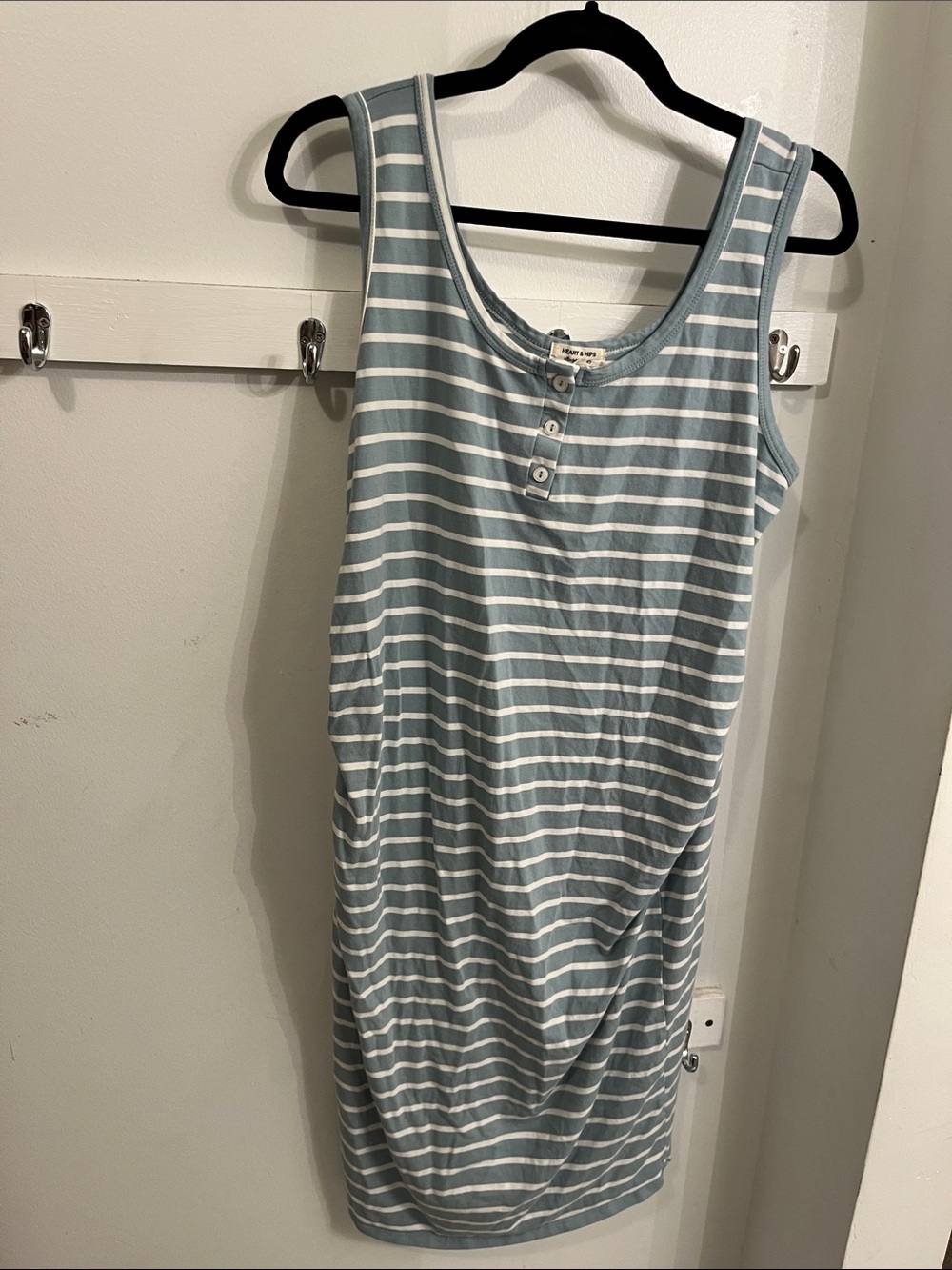 Heart & Hips Striped Henley Tank Dress - Blue & White